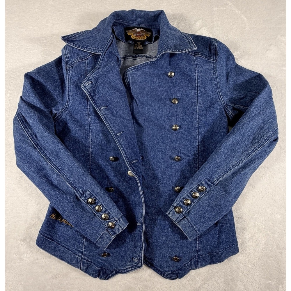 Vintage Harley Davidson Jacket Women's Sz XS Motorcycle Double Breast Denim Jean